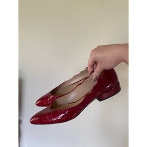 Chloe Laurena Croc Embossed Leather Ballet Flats Red 38.5/ US 8.5
